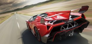 Red Lamborghini Veneno Roadster on Road