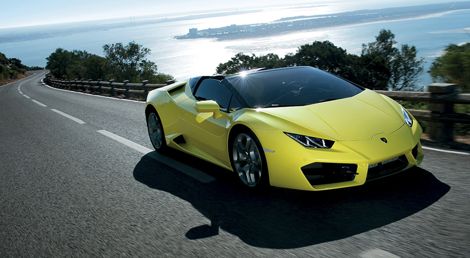 Yellow Lamborghini with Coastal Background